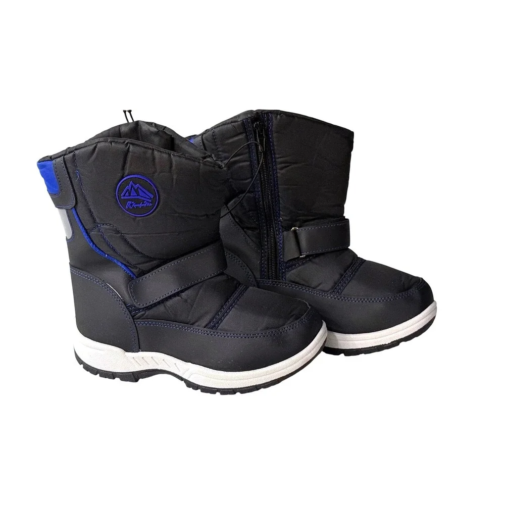 KomforMe Kids Black Blue Nylon Fleece Lined Winter Snow Boots New Size 1